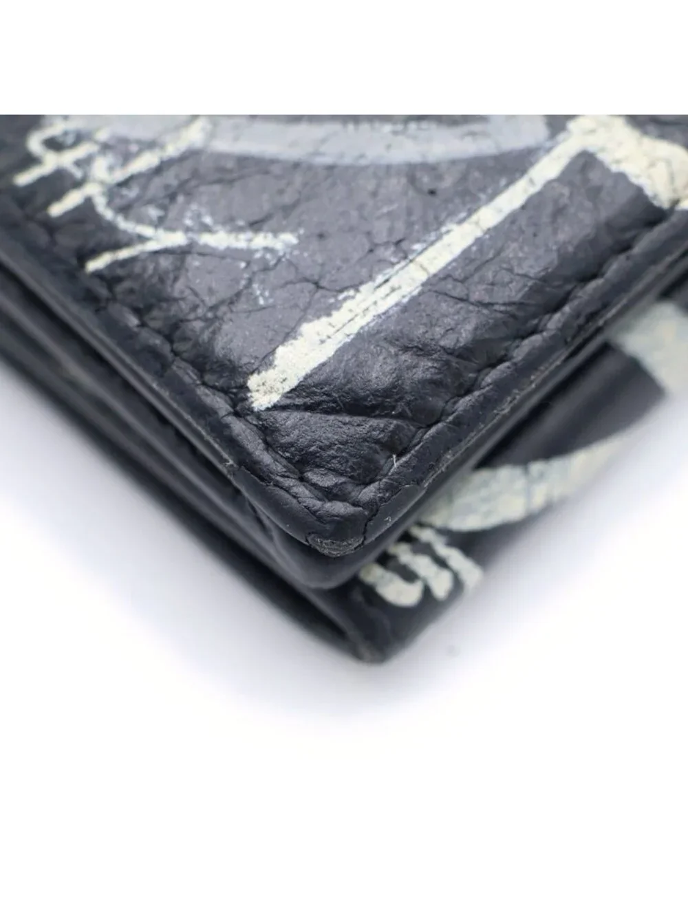 Balenciaga Cash Mini Wallet Trifold Graffiti Leather Black